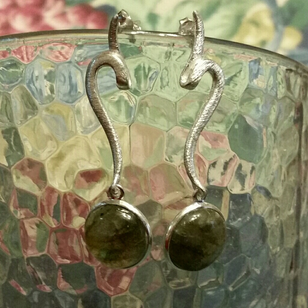 .925 Silver Labradorite Post Dangle Earrings